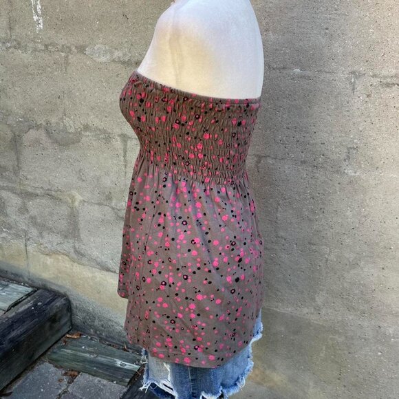 Pink and Brown Floral Strapless Babydoll Top - Picture 4 of 7